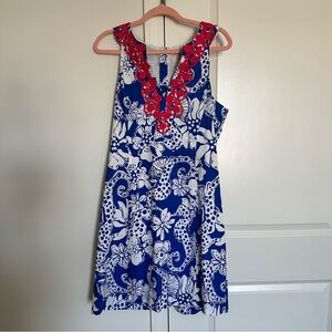 Patterned Sleeveless Dress with pink Accents